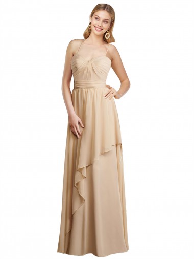 Soft Chiffon Criss Cross Open Back Long Spaghetti Straps A-Line Bridesmaid Dress Stockport