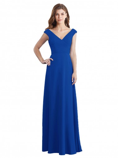 Chiffon Long V-Neck Royal Blue A-Line Bridesmaid Dress / Evening Dress Stockport