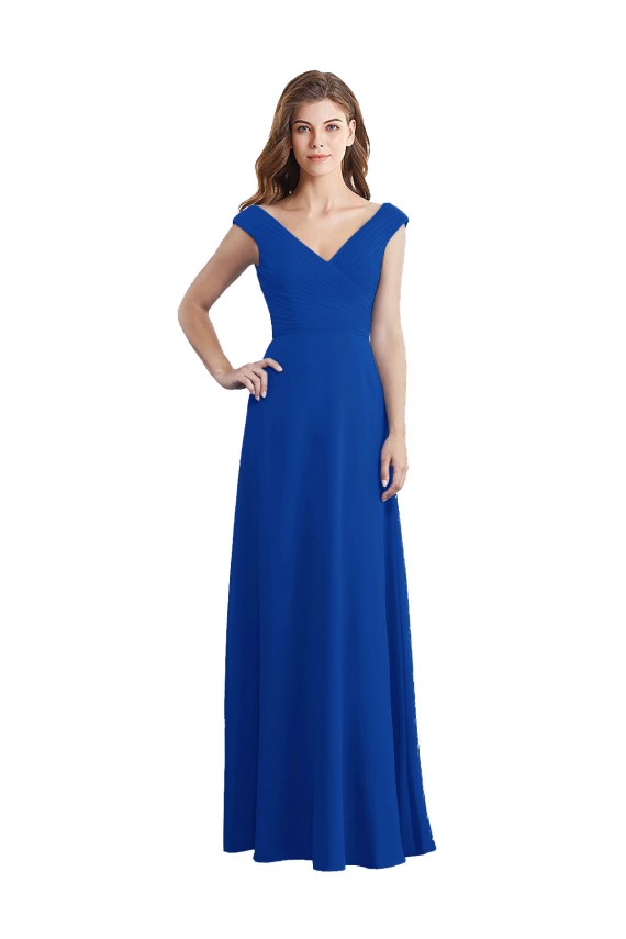 Chiffon Long V-Neck Royal Blue A-Line Bridesmaid Dress / Evening Dress Stockport