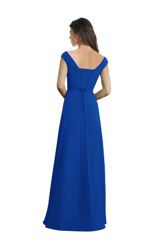 Chiffon Long V-Neck Royal Blue A-Line Bridesmaid Dress / Evening Dress Stockport