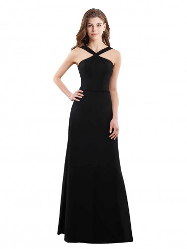 Soft Chiffon Open Back Long Halter Neck Black A-Line Bridesmaid Dress Stockport