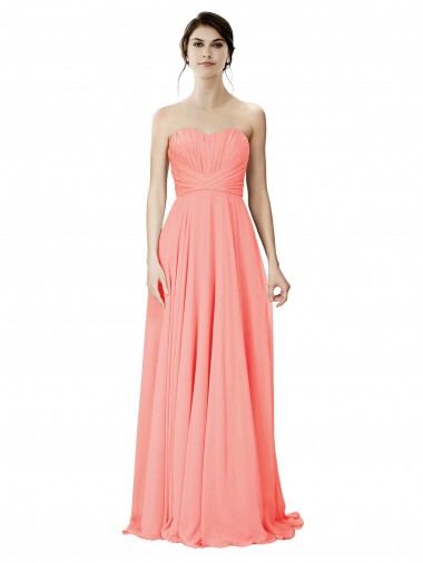 Soft Chiffon Long Strapless Peach A-Line Bridesmaid Dress Stockport