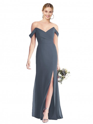 Soft Chiffon Low Back Long Off the Shoulder Trumpet Bridesmaid Dress Stockport