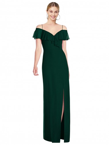 Soft Chiffon Long Spaghetti Straps Ever Green Trumpet Semi Formal Evening Dress / Bridesmaid Dress Stockport