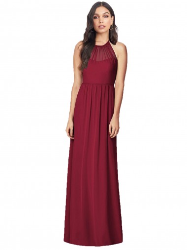Soft Chiffon Long Halter Neck Burgundy Trumpet Bridesmaid Dress Stockport