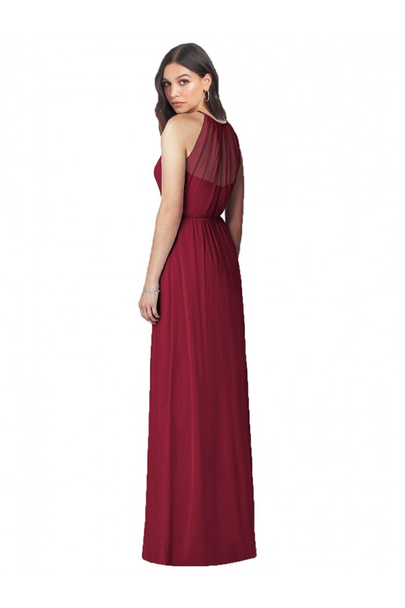 Soft Chiffon Long Halter Neck Burgundy Trumpet Bridesmaid Dress Stockport