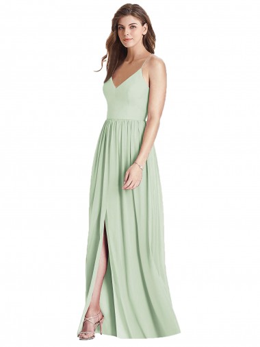 Soft Chiffon Criss Cross Back Long Spaghetti Straps A-Line Semi Formal Evening Dress / Bridesmaid Dress Stockport