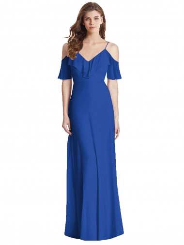 Soft Chiffon V-Back Long Spaghetti Straps Trumpet Semi Formal Evening Dress / Bridesmaid Dress Stockport