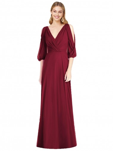 Soft Chiffon V-Back Long V-Neck Trumpet Formal Dress / Bridesmaid Dress Stockport