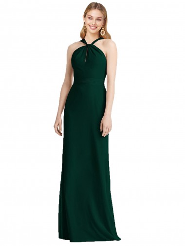Soft Chiffon Long Halter Neck Ever Green Trumpet Bridesmaid Dress Stockport