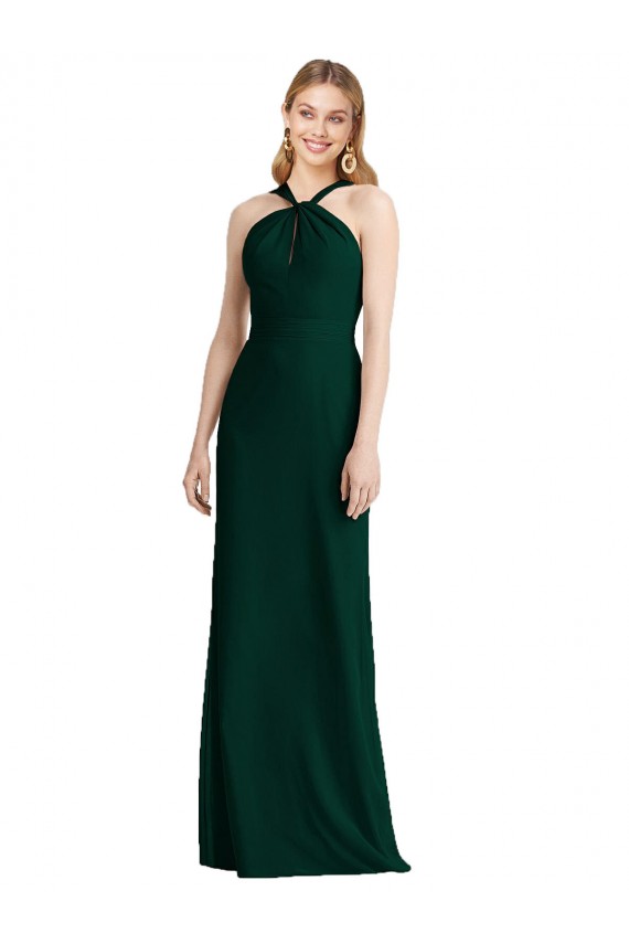 Soft Chiffon Long Halter Neck Ever Green Trumpet Bridesmaid Dress Stockport