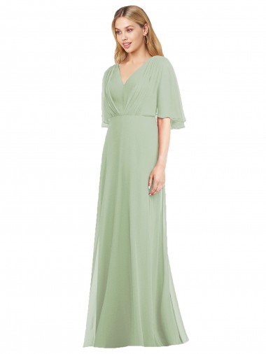 Soft Chiffon Long V-Neck Smoke Green Trumpet Bridesmaid Dress Stockport