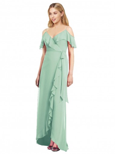 Soft Chiffon Long Spaghetti Straps Trumpet High Low Bridesmaid Dress Stockport