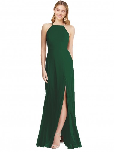 Soft Chiffon Long Spaghetti Straps Dark Green A-Line Semi Formal Evening Dress / Bridesmaid Dress Stockport
