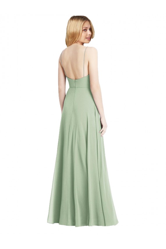 Soft Chiffon Low Back Long Spaghetti Straps Trumpet Formal Evening Gown / Bridesmaid Dress Stockport