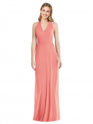 Soft Chiffon Long Halter Neck Trumpet Formal Evening Gown / Bridesmaid Dress Stockport