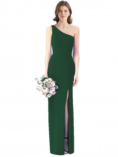 Soft Chiffon Long One Shoulder Dark Green Trumpet Bridesmaid Dress Stockport