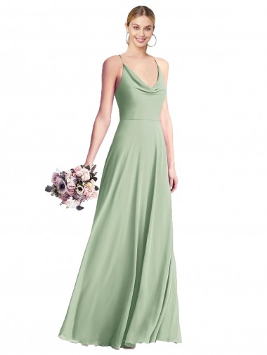 Chiffon V-Back Long Spaghetti Straps A-Line Bridesmaid Dress / Evening Dress Stockport
