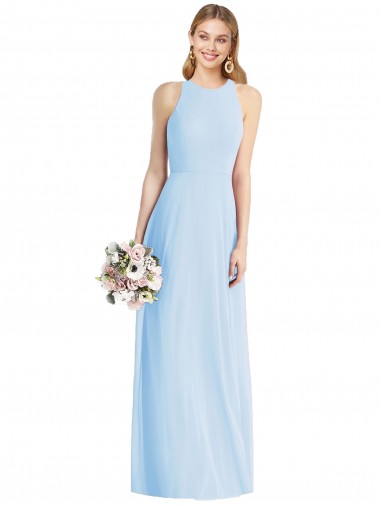 Soft Chiffon Long Halter Neck Trumpet Semi Formal Evening Dress / Bridesmaid Dress Stockport
