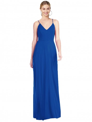 Soft Chiffon Criss Cross Back Long Spaghetti Straps A-Line Formal Dress / Bridesmaid Dress Stockport