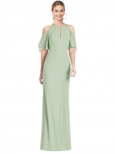 Soft Chiffon Long Halter Neck Mermaid Semi Formal Evening Dress / Bridesmaid Dress Stockport