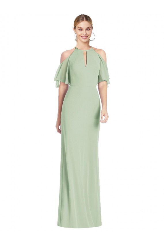 Soft Chiffon Long Halter Neck Mermaid Semi Formal Evening Dress / Bridesmaid Dress Stockport