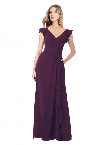 Soft Chiffon Long V-Neck Grape A-Line Formal Dress / Bridesmaid Dress Stockport