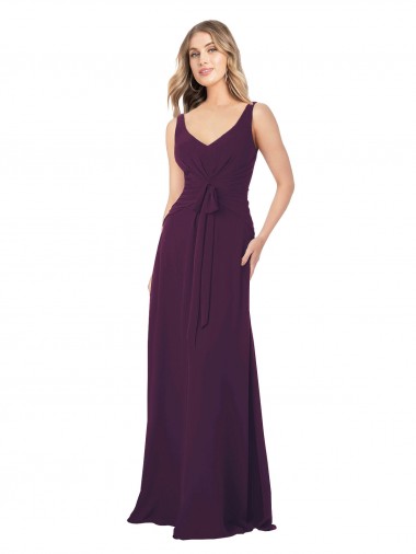 Chiffon Long Floor Length V-Neck Grape A-Line Bridesmaid Dress Stockport