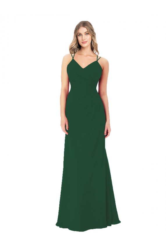 Soft Chiffon Long V-Neck Dark Green A-Line Bridesmaid Dress Stockport