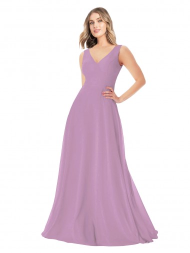 Soft Chiffon Long V-Neck A-Line Bridal Party Dress Stockport