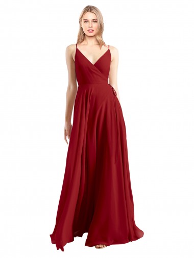 Luxe Chiffon V-Back Long Spaghetti Straps A-Line Bridesmaid Dress Stockport