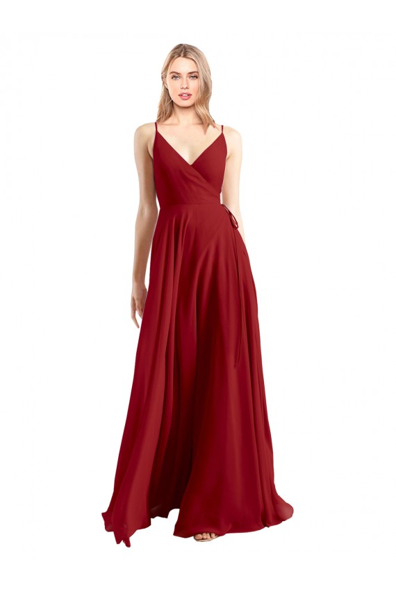 Luxe Chiffon V-Back Long Spaghetti Straps A-Line Bridesmaid Dress Stockport