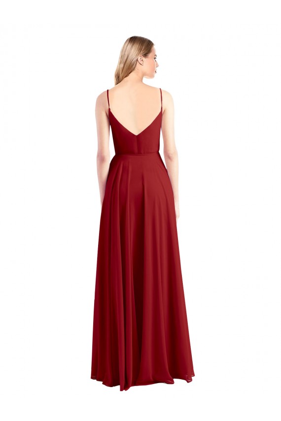 Luxe Chiffon V-Back Long Spaghetti Straps A-Line Bridesmaid Dress Stockport