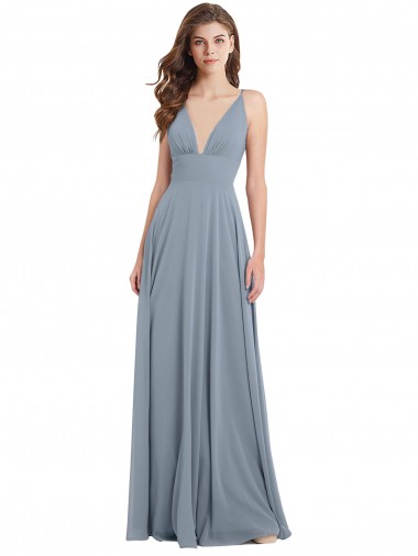 Chiffon V-Back Long V-Neck A-Line Bridesmaid Dress / Evening Gowns Stockport