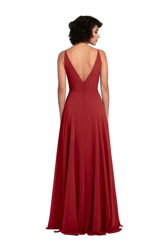 Lxue Chiffon V-Back Long V-Neck Red A-Line Bridesmaid Dress Stockport