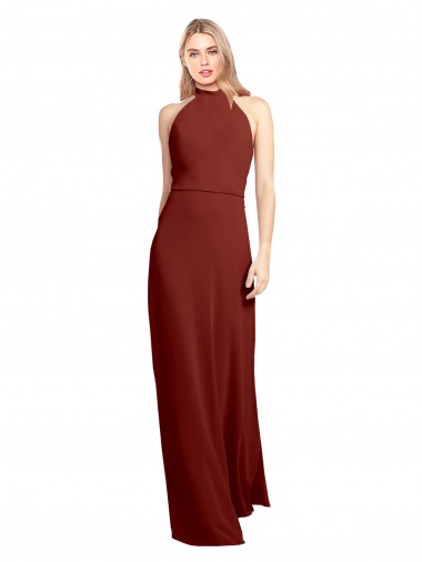 Soft Chiffon Open Back Long Halter Neck A-Line Prom Dress / Bridesmaid Dress Stockport