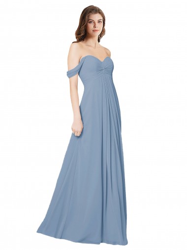 Chiffon Low Back Sleeveless Sweetheart Dusty Blue A-Line Wedding Party Dress Stockport