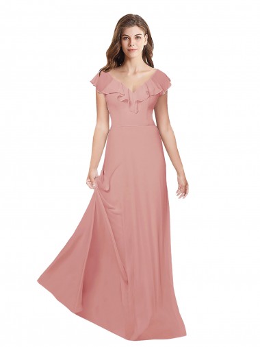 Chiffon Criss Cross Back Long V-Neck Bliss Pink A-Line Bridesmaid Dress / Evening Dress Stockport