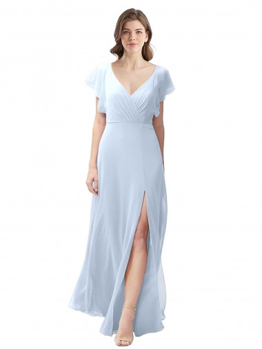 Soft Chiffon Open Back Long V-Neck A-Line Bridesmaid Dress / Formal Dress Stockport