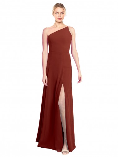 Soft Chiffon Long One Shoulder Burgundy A-Line Formal Dress / Bridesmaid Dress Stockport