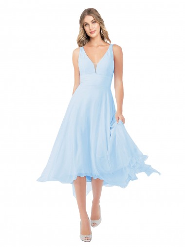 Soft Chiffon Keyhole Back Midi Length V-Neck A-Line Bridesmaid Dress Stockport