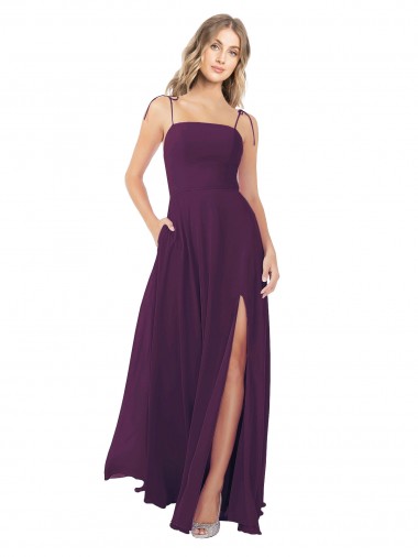 Soft Chiffon Keyhole Back Long Spaghetti Straps A-Line Bridesmaid Dress Stockport