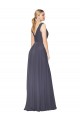 Soft Chiffon V-Back Long V-Neck Dusty Blue A-Line Formal Evening Gown / Prom Dress / Bridesmaid Dress Stockport