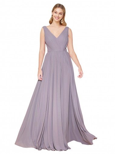 Soft Chiffon V-Back Long V-Neck Dusty Rose A-Line Formal Evening Gown / Prom Dress / Bridesmaid Dress Stockport