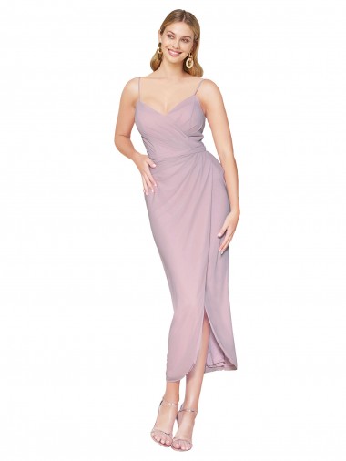 Soft Chiffon V-Back Knee Length Spaghetti Straps Mermaid High Low Evening Gown / Prom Dress / Bridesmaid Dress Stockport