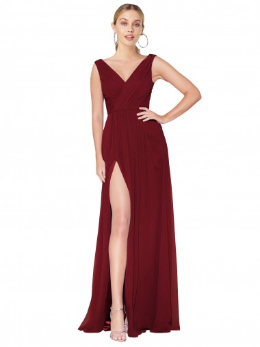 Soft Chiffon V-Back Long V-Neck A-Line Black Tie Evening Gown / Prom Dress / Bridesmaid Dress Stockport
