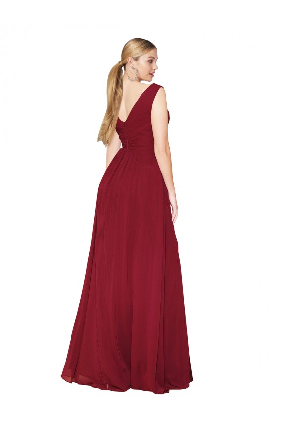 Soft Chiffon V-Back Long V-Neck A-Line Black Tie Evening Gown / Prom Dress / Bridesmaid Dress Stockport