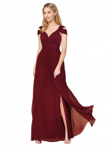 Soft Chiffon Long Sweetheart Burgundy A-Line Formal Evening Gown / Prom Dress / Bridesmaid Dress Stockport