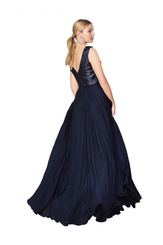 Soft Chiffon & Sequin V-Back Long V-Neck A-Line Semi Formal Evening Gown / Prom Dress / Bridesmaid Dress Stockport