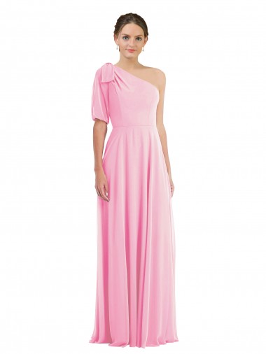 Soft Chiffon Long One Shoulder Barely Pink Trumpet Semi Formal Evening Dress / Bridesmaid Dress Stockport